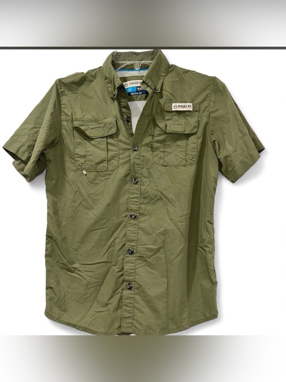 Magellan Outdoors Boy's Short Sleeve Button-Down Shirt - Olive Size M 10-12